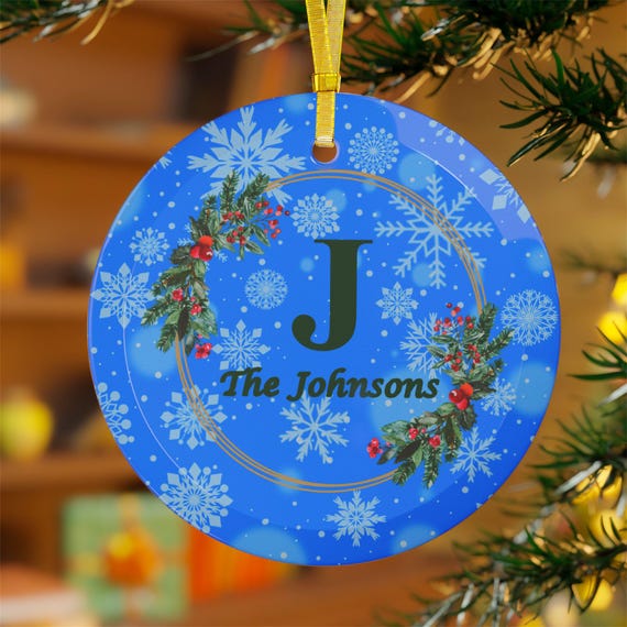 Family Monogram Glass Ornament: Personalized Christmas Bauble