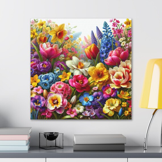 Floral Canvas Gallery Wrap: Colorful Flower Garden Wall Art