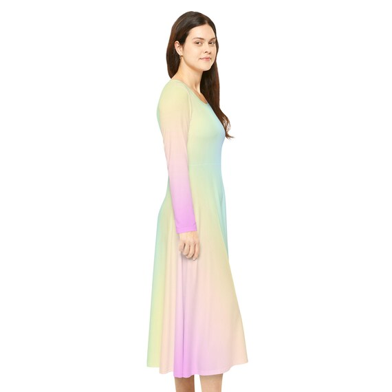 Pastel Rainbow Gradient Long Sleeve Dress: Spring Easter Outfit