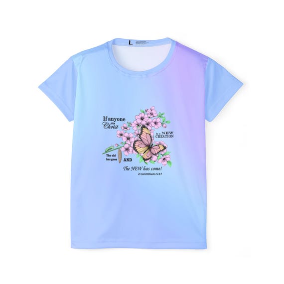 Butterfly Bible Verse Women's Sports Jersey: Light Blue Gradient