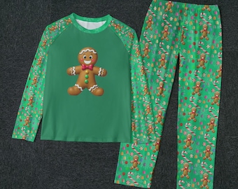 Men's Gingerbread Man Pajama Set: Green Christmas Loungewear