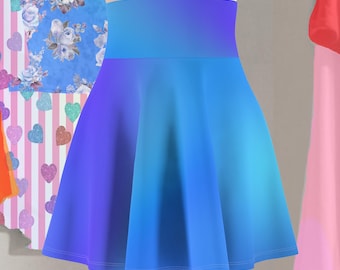 Blue Ombre Skater Skirt: Versatile Fit, Soft Polyester Spandex