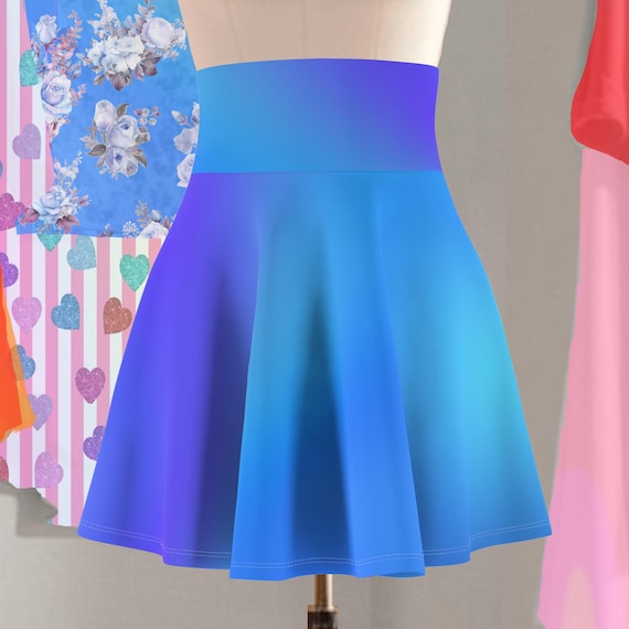Blue Ombre Skater Skirt: Versatile Fit, Soft Polyester Spandex