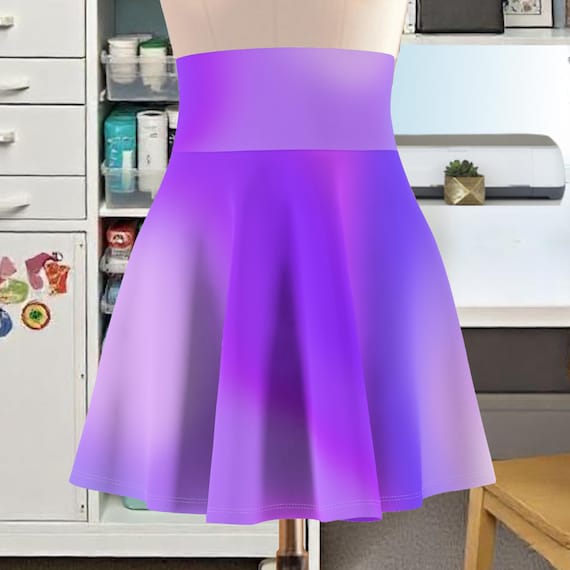 Purple Ombre Skater Skirt: High Waist Trendy Print