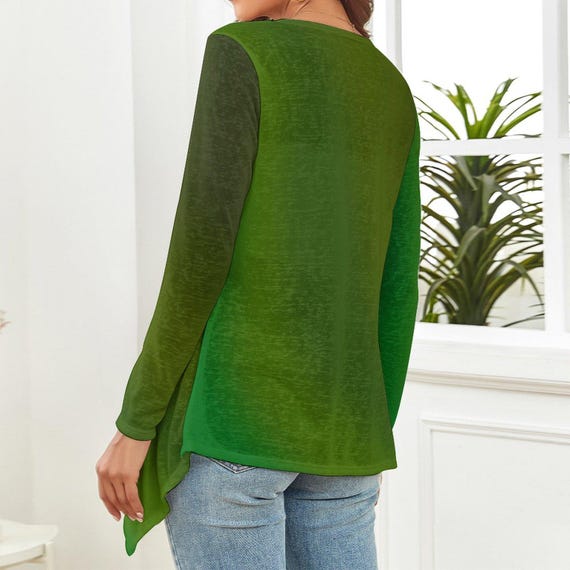 Gradient Dark Green Drop Shoulder for Women Open Shirt Cardigan