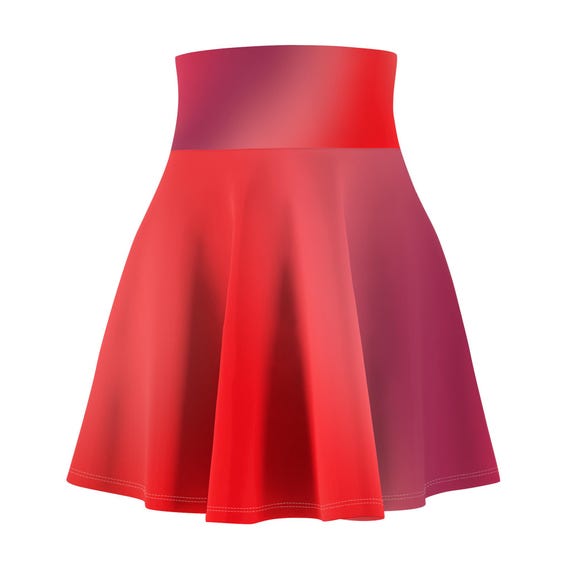Red Ombre Skater Skirt: High Waist Gradient AOP