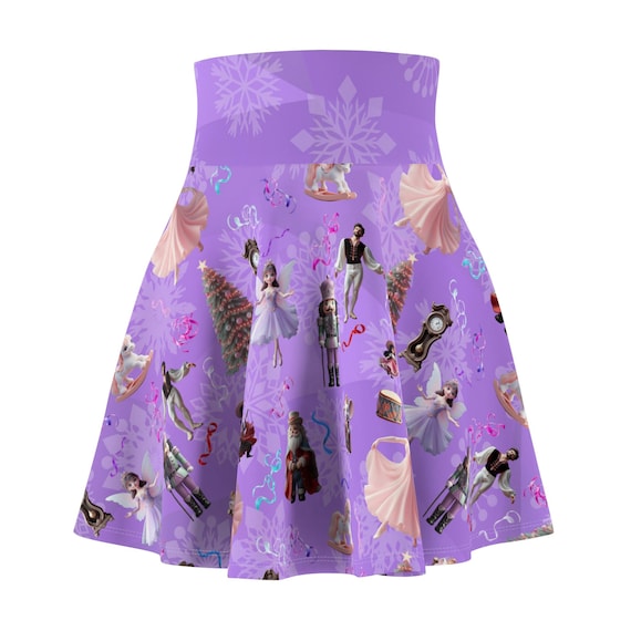 Nutcracker Suite Characters Lavender Skater Skirt Kawaii Art | Snowflake Pattern