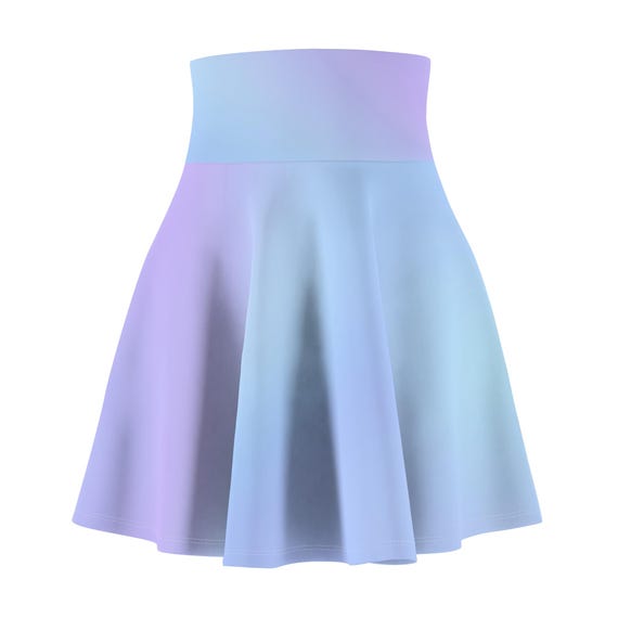 Light Blue Pastel Ombre Skater Skirt High Waist, A-Line Flowy Mini Skirt, Soft Stretchy Women’s Skirt, Casual Everyday Fashion Trendy Outfit