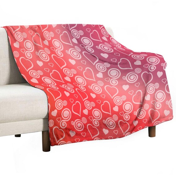 Hearts & Swirls Red Gradient Fleece Blanket – Valentine's Day Gift