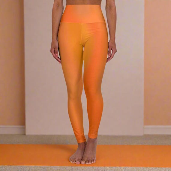 Orange Ombre High Waisted Yoga Leggings for Women | Tummy Control Workout Pants | Vibrant Gradient Stylish Athleisure Activewear Gift