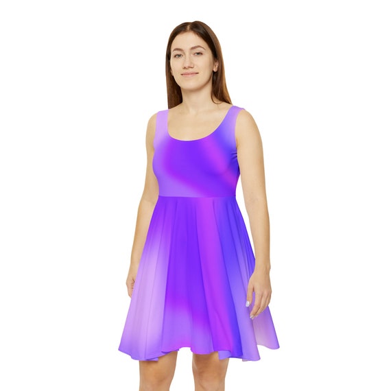 Printspirationz Purple Gradient Colored Skater Dress Perfect for Occasion aop Personalized Printed Dress Graphic Design Dress Unique Print Dress Design