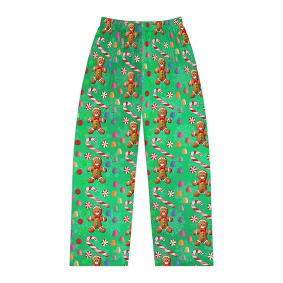 Gingerbread Man Pajama Pants: Green Christmas Holiday Sleepwear