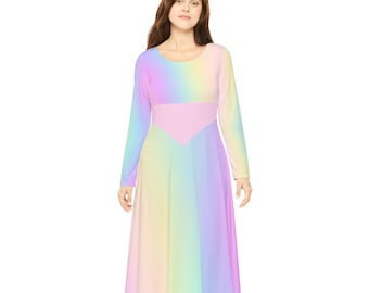 Pastel Rainbow Women's Crew Neck Dress Long Sleeve, Ombre Tie Dye Summer  Cocktail Mini Cute Handmade Designer Dress - Etsy