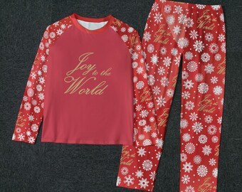 Herren Weihnachtspyjama Set: 'Joy to the World' Rot Loungewear