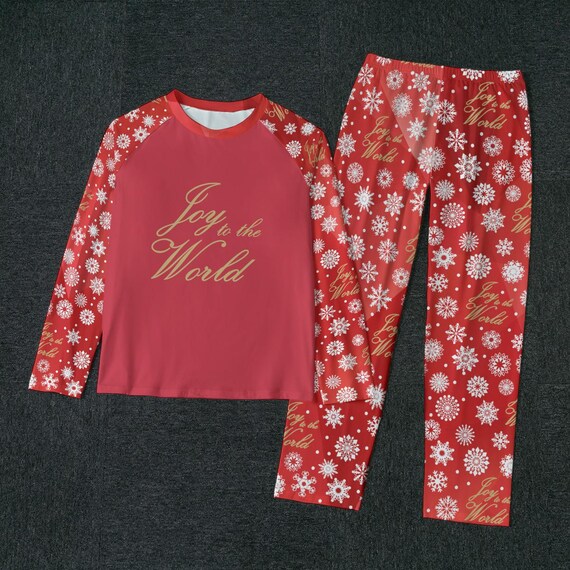 Men's Christmas Pajama Set: 'Joy to the World' Red Loungewear