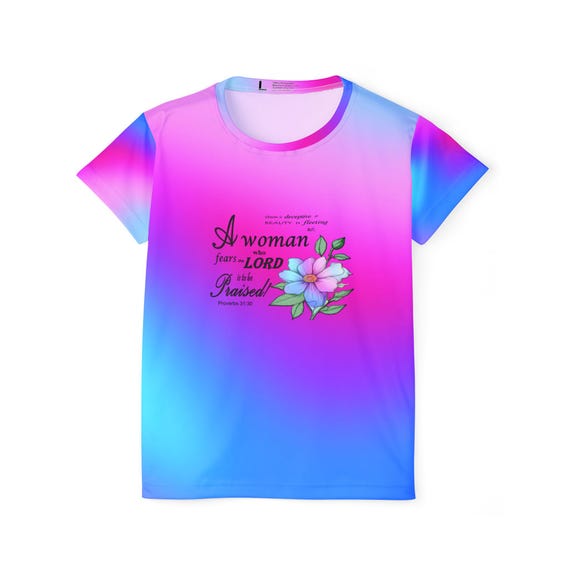 Floral Proverbs 31 Sports Jersey: Pink, Blue & Purple Gradient - Christian Gift