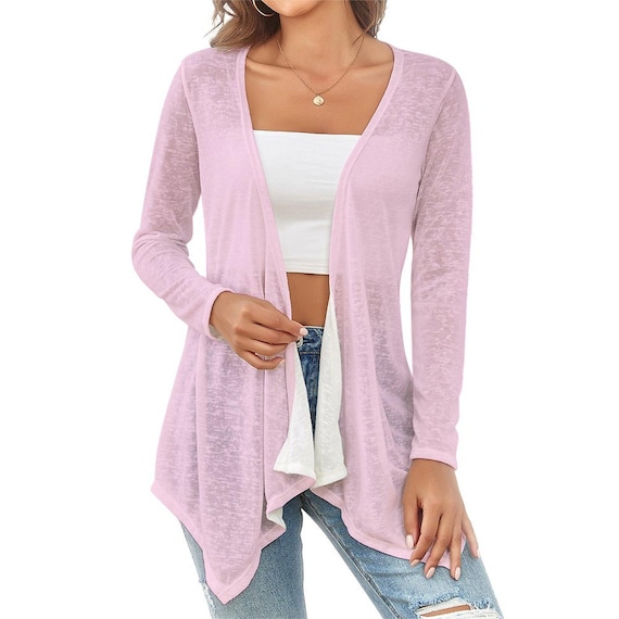 Soft Pink Drop Shoulder Women’s Open Shirt — Relaxed Fit Lightweight Cardigan with Irregular Hem for Women