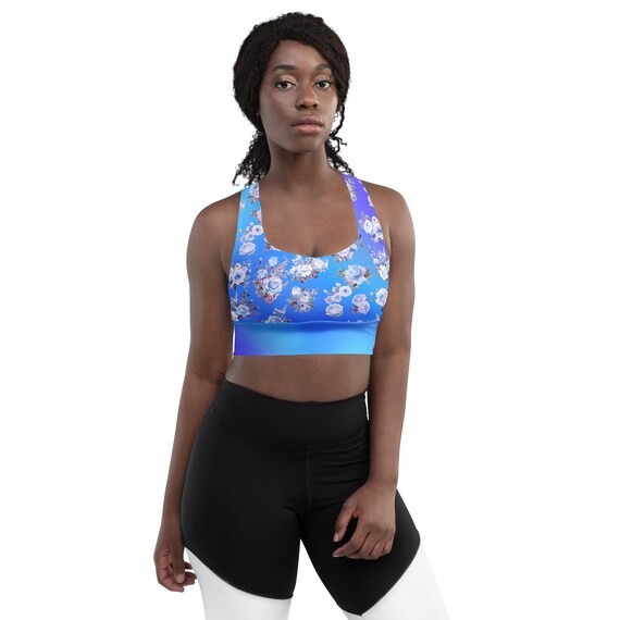 Stylish Blue Floral Longline Seamless Recycled Sports Bra | Sustainable & Supportive Design