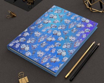 Blue Floral Hardcover Journal: Personalized Matte Notebook