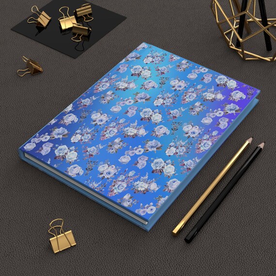 Blue Floral Hardcover Journal: Personalized Matte Notebook
