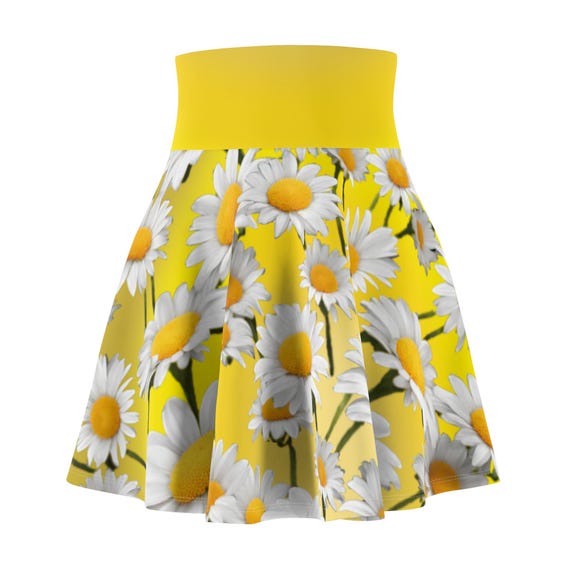 Yellow Ombre Daisy Print Skater Skirt