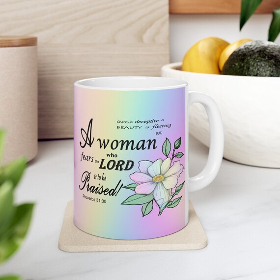 Inspirational Bible Verse Coffee Mug: Rainbow Ceramic Mug (11oz, 15oz)