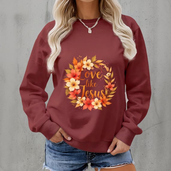 Love Like Jesus Sweatshirt: Autumn Floral Christian Fleece Crewneck