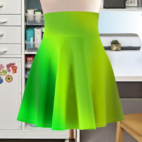 Green Ombre Skater Skirt: High Waist Flare Circle Skirt