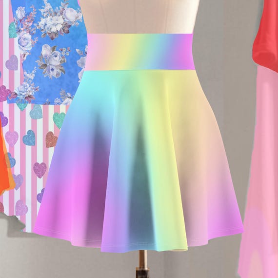 Pastel Rainbow Ombre Skater Skirt: High Waisted Summer Fashion