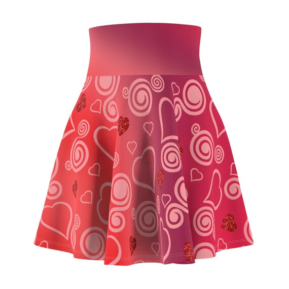 Valentine's Day Skater Skirt: Red Hearts Ombre Mini Skirt