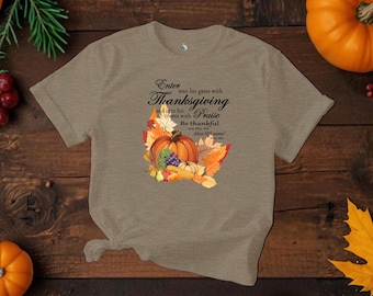 Herbst-Ernte-Kürbis-T-Stück: Christliches Erntedank-Bibel-Vers-Shirt