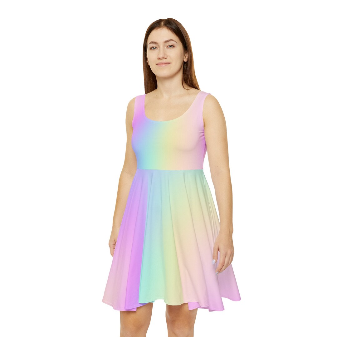 Rainbow Pastel Skater Dress: Gradient Summer Mini Dress Rainbow Pastel Skater Dress: Gradient Summer Mini Dress