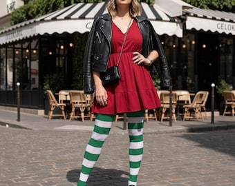 Green Striped High-Stretch Tights
