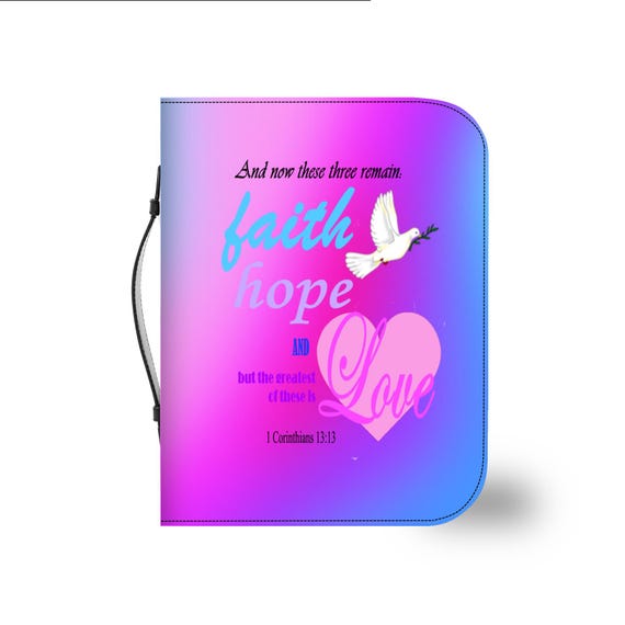 Soft, Cool Colors Bible Cover, 1 Corinthians 13:13 Scripture Quote, Religious Gift for Women, Church Accessory, Faith-Based Journal Cover