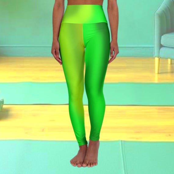 Green Ombre High Waisted Yoga Leggings for Women | Tummy Control Workout Pants | Vibrant Gradient Stylish Athleisure Activewear Gift