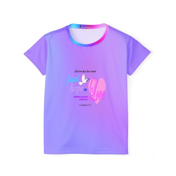 Faith Hope Love Christian Jersey Tee - Purple Gradient