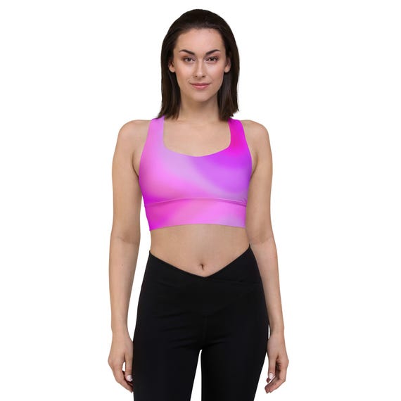 Pink Ombre Recycled Longline Sports Bra: Stretchy Workout Top