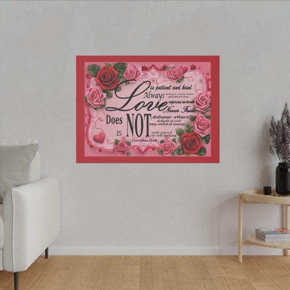 Love Is Canvas Art: Rose Border, Christian Bible Verse Decor