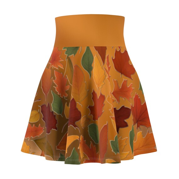 Fall Leaves Skater Skirt: High Waist Flared Mini Skirt
