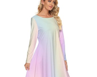 Pastel Rainbow Women's Crew Neck Dress Long Sleeve, Ombre Tie Dye Summer Cocktail Mini Cute Handmade Designer Dress - Etsy Pastel Rainbow Women's Crew Neck Dress Long Sleeve, Ombre Tie Dye Summer Cocktail Mini Cute Handmade Designer Dress - Etsy