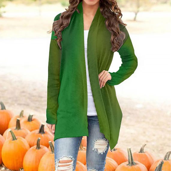 Stylish Green Gradient Jersey Cardigan – Women’s Long Sleeve Fall Layers