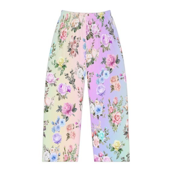 Pastel Rainbow Floral Pajama Pants: Women's Lounge Sleepwear