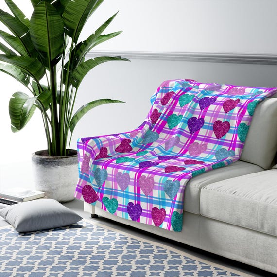Heart Plaid Sherpa Fleece Blanket: Cozy Home Decor Throw