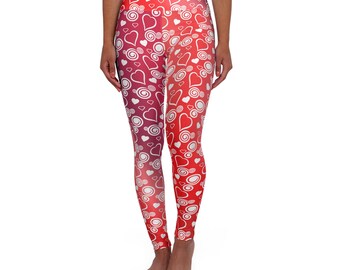 High Waist Leggings - Skinny Fit Yoga Pants - Hearts & Swirls Print