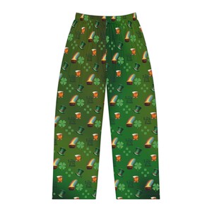 Women&#39;s Pajama Pants, St. Patrick&#39;s Day Shamrock Pattern, Green Lucky Clovers, Irish Holiday Sleepwear, Lounge Bottoms, Comfy PJ Trousers