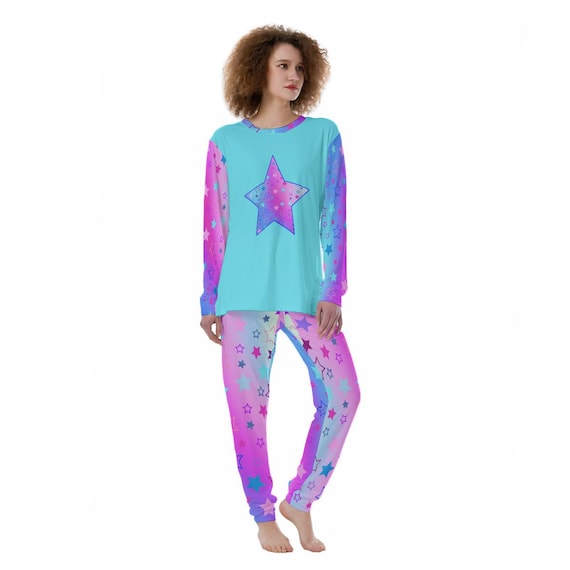 Star Pattern Pajama Set: Women's Brush-Knit Lounge Sleepwear