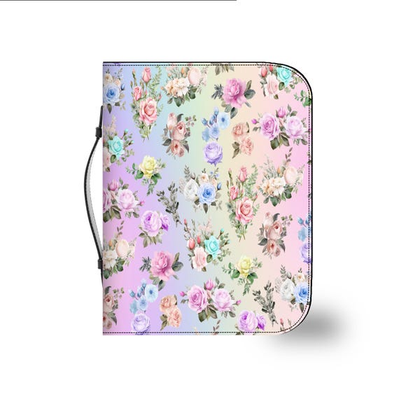 Pastel Floral Bible Cover: Rainbow Flower Pattern PU Leather Case