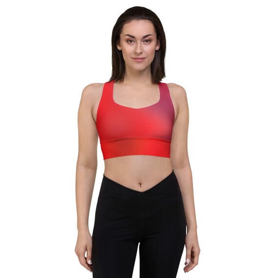 Red Gradient Recycled Longline Sports Bra: Workout Top