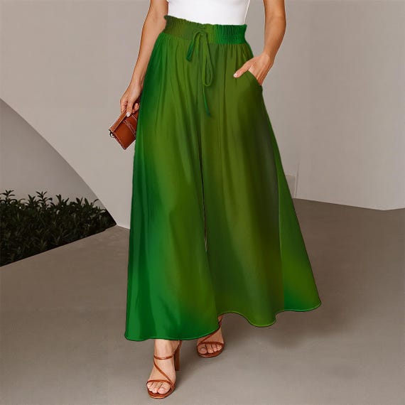 Stylish Army Green Gradient Ruffled Wide Leg Skirt Pants Skants for Women | Palazzo Pants