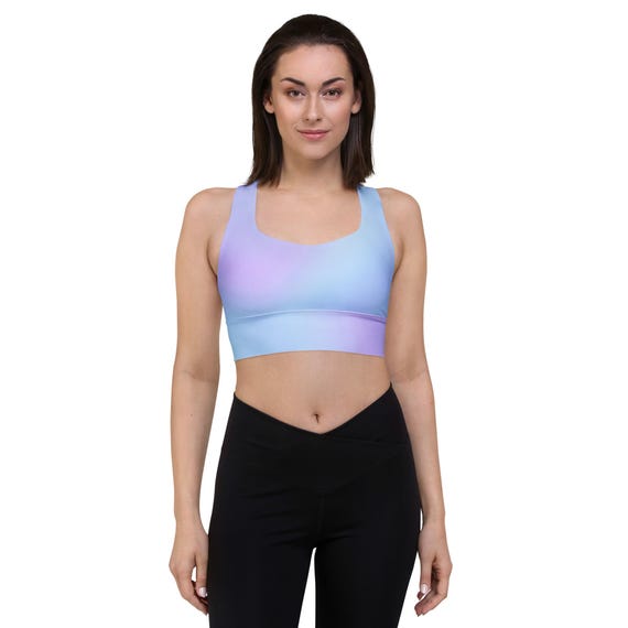 Soft Light blue Gradient Recycled Longline Sports Bra, Workout, Fitness Athleisure, Gym, Seamless, Comfortable, Activewear, Gym Essentials